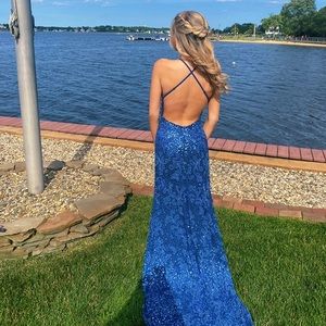 Scala Blue sequin prom dress